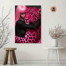 1pc Pink Leopard Print & Cool Girl - Bold Pink Leopard Canvas Wall Decoration, 2. 25mm Thick / 0. 9-Inch Art Poster, Can Be Directly Hung, Ideal For Christmas And New Year Home Decoration, Holiday Gift, Suitable For Living Room, Bedroom, Kitchen, Bathroom, Bar, Office And Other Wall Decoration. 2D Plane - 彩色 - 查看 5