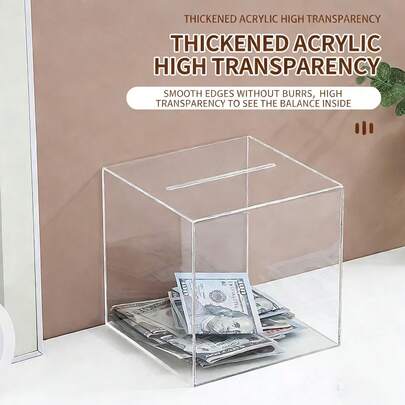 1pc Transparent Acrylic Piggy Bank, Non-Removable Coin Saving Box, Flat Coin Slot, Suitable For Adults, Students, Children, Square Shape, Large Capacity Cash Savings, Suitable For Home Decor, Halloween/Thanksgiving/Birthday/Graduation Gift, Can Also Be Given As A Gift