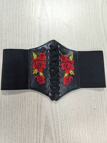 1件花卉刺绣束腰带，女士时尚百搭设计，完美搭配连衣裙和各种服饰，舒适可调节面料，时尚配饰，适合所有季节 - 黑色 - 查看 4