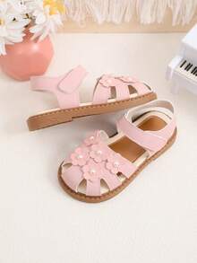 1 Pair Girls Pink Shiny Faux Pearl & Flower Decor Open Toe Strap Soft Bottom Non-Slip Fashion Cute Roman Beach Sandals, Suitable For 3-15 Years Old Girls Daily Casual, Beach, School, Holiday Wear, Spring/Summer 2026 - Pink - View 9