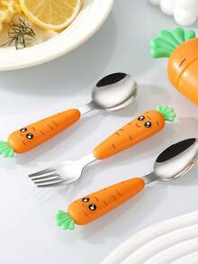 Carrot Shaped Plastic Handle Stainless Steel Cutlery Set. Creative Cartoon Carrot Tableware. - Multicolor - View 4