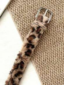 1件装女士蓬松豹纹人造毛皮腰带，时尚百搭宽版奢华舒适毛绒腰带 - A - 查看 8