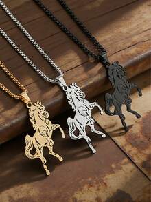 1件新款时尚不锈钢马奔驰动物吊坠项链，男女皆宜，朋克风，幸运饰品礼品 - 時尚 - 查看 1