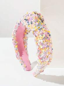 1个彩虹亮片发箍，时尚少女闪亮头饰，适合日常佩戴的头部配饰 - FG697黃彩 - 查看 5