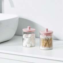 TIPGO Glass Qtip Holder Dispenser - 10 Oz Clear Canister Apothecary Jar, Bathroom Vanity Storage Organizer Set For Cotton Swabs, Pads, Floss Picks, Small Containers For Makeup Storage (2 Pack, Black) - ColorD - View 2