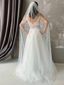 1pc Handmade Beaded Rhinestone Starry Glitter Bridal Veil, Suitable For Weddings, Wedding Photography, Holiday Gifts, Comes With Metal Hair Comb Valentine's Day Accessories - V - Xem 13