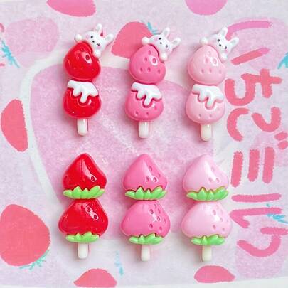 10/20/30/50张可爱卡通草莓树脂贴纸，平底无孔，非常适合DIY饰品、发夹、发圈、工艺品等 - 随机混装