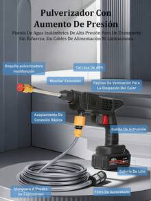 Pistola Lideep de Hidrolavadora Inalámbrica de Alta Presión para Coches (110v): Ideal para Hidrolavadoras Portátiles, con Depósito para Detergente, Compatibilidad con Carches y Capacidad de Espumado;pistola para hidrolavadora;hidrolavadora masisa;espuma;hidrolavadora neumatica - Negro - Ver 10