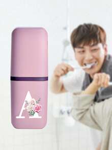 Rose White Letter A-Z Pink Portable Toothbrush Case, Travel Toothbrush Holder, Portable Toothbrush Cup Cover, Suitable For Travel, Camping, Business Trip And Back To School, Multi-Function Toothbrush Cup, Travel Wash Cup, Toothbrush And Toiletry Storage Set - Multicolor - View 4