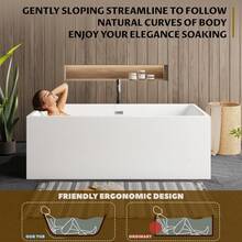 67 Inch Acrylic Freestanding Bathtub - Modern Rectangular Soaking Tub, Glossy White Finish, Chrome Linear Overflow & Drain Kit, CUPC Certified - 67英吋 - 查看 5