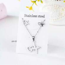 10pcs Stainless Steel Butterfly, Flower, Heart Jewelry Set Including Earrings And Necklace, Fashionable Mixed Style For Women, Durable And Suitable For Casual Daily Wear - 10-piece Mixed Stainless Steel Stud Earring and Necklace Set - View 11