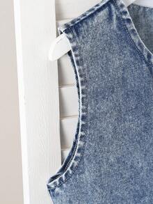 1 pezzo Vestito di jeans vintage con fiocco in vita, design alla moda coreano, minimalista e carino, adatto per ragazze pre-adolescenti per uso esterno o quotidiano, comodo, primavera - Lavaggio chiaro - Visualizzare 8