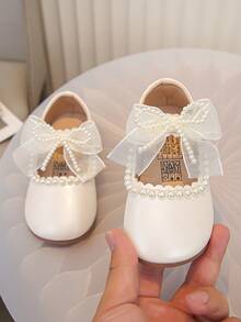 1 Pair Girls' Pearl Lace Bow Floral Design Casual Flat Shoes, Comfortable & Easy To Wear, Suitable For Dresses, Jeans, Home Wear, Stage Performance, Suitable For Spring, Summer, Autumn - Beige - View 13