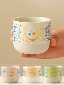 1/4 Pcs Islamic Style Ceramic Mug, Moon & Star Pattern, 230ml/7.78oz, Red, Suitable For Daily Home Use, Can Hold Tea/Coffee/Espresso, Ramadan/Eid Al-Fitr Tableware Gift - Multicolor - View 4