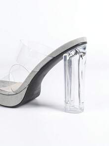 11cm Fashion Elegant Sexy Gray High Heel Sandals For Women, Transparent Crystal Design, Platform, Versatile For Party, Club - Grey - View 9