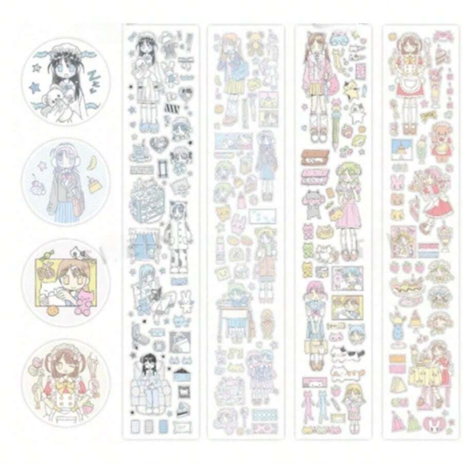 童话小镇甜美女孩冬季主题胶带,DIY文具贴纸,卡通可爱创意趣味防水糖果贴纸,手机贴纸,适用于剪贴簿、子弹笔记、笔记本、工艺品、水瓶、吉他、滑板、自行车、摩托车、头盔、行李箱、返校用品、冬季用品、感恩节、圣诞节、沙特国庆日、生日、节日、新年、情人节、送给男友/女友的礼物、成人剪贴簿用品 - 均碼 - 查看 1