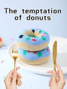 1 par de calcetines de media caña multicolor de regalo, caja de regalo unisex para parejas, calcetines novedosos con diseño de donut suave, patrones inspirados en comida creativa, cómodos y versátiles, adecuados para cumpleaños, San Valentín, Pascua, citas, reuniones familiares, fiestas - Multicolor - Ver 4