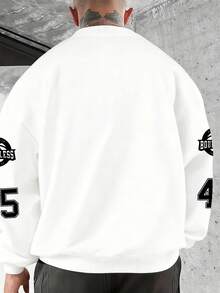 Herrtröja med rund hals och grafiskt tryck "VICTORY", streetwear-stil, höst/vinter - Vitt - Visa 2