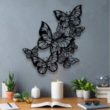 Butterfly Metal Wall Art - Elegant Black And White Iron Sculpture, Delicate Leaf Design, Suitable For Indoor/Outdoor Home Decor, Applicable To Living Room, Kitchen, Garden, Office Wall Hanging Decoration, Butterfly Decor - Black - View 4
