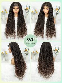 A ANYTIME 1pc Elegant Full Lace Curly Braided Wig For Women, High-Temperature Fiber, 200% Density, Full Lace Area, Versatile Long Style, Soul Goddess Collection - Brown - View 8