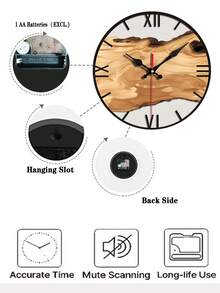 Elegant Clock, Fashionable Wooden Grain Roman Numeral Wall Clock - Silent Quartz Movement, Perfect For Living Room, Bedroom, Kitchen And Office Decor - Battery Powered (AA Batteries Not Included) - Multicolor - View 4