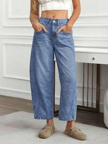 GILIPUR Loose Crescent Low-Waist Blue Y2K Women's Pants, Elegant Casual, European And American Street Style - Blue - View 5