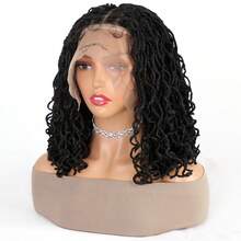 14 Inches Bohemian Braided Wig Full Lace Handmade Short Dreadlock Braided Locs Wig Flame Retardant Synthetic Hair, Bohemian Double Full Lace Handmade Braided Wig For Women, Christmas, Daily Use - Black - View 7