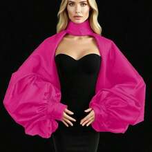 1pc White Satin Exaggerated Heavily Embellished Puffy White Bridal Shawl Detachable Collar Accessory - View 3