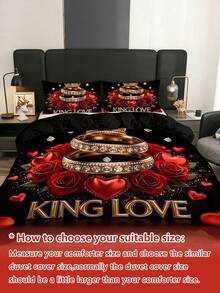 3件套玫瑰图案被套套装，舒适床上用品套装，包含1个被套和2个枕套，采用柔软的100%涤纶面料制成，适合卧室、宿舍或旅行使用。 - 彩色 - 查看 6