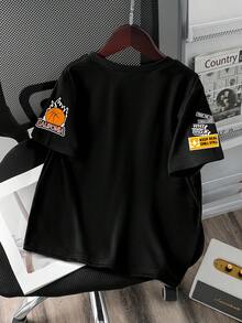 Tween Boy Slogan & Star Print Round Neck Short Sleeve Casual T-Shirt - Black - View 2