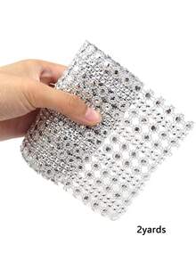 1/2yards 4.5 Inch X 1Yard Sparkling Flower Shape Diamond Mesh Wrap Roll Faux Crystal Rhinestone Mesh Ribbon For Wedding, Birthday, Arts & Crafts,Etc (Silver)