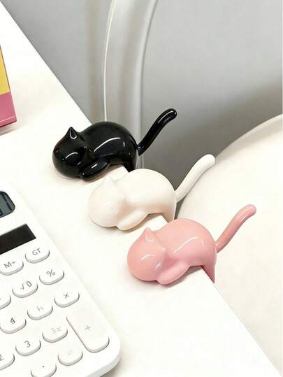 1 Set Cute Cat Desktop Hook, Cat-Shaped Adhesive Hook In 3 Colors, Mini Cute Cat Wall Hook, No-Drill Strong Hook, Multi-Functional Desktop Organizer Hook, Suitable For Keys, Coats, Bags, Kitchen & Bathroom Decor, Fun Pet Animal Adhesive Hook, Kitchen, Bathroom, Living Room, Dormitory Desktop Storage Hooks
