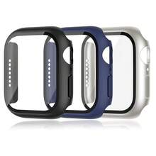 适用于 40mm/41mm/44mm/45mm/46mm/42mm Series 11/10/9/8/7/6/5/4/SE 的 3 件装屏幕保护膜，防震防刮，超薄硬质 PC 外壳，内置钢化玻璃膜，兼容 配件