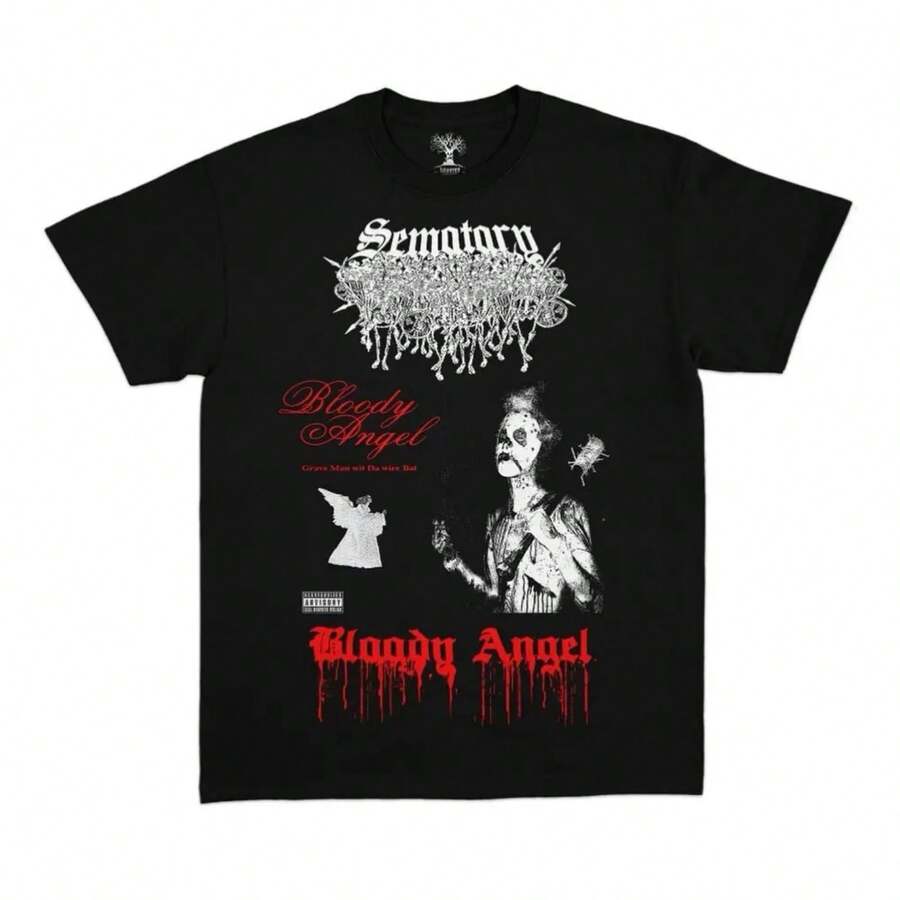 Streetwear Haunted Mound Vintage TShirt Y2K Clothing Men Women Hip Hop Graphic Print Oversized T Shirts Cotton Short Sleeve Tops - 黑色 - 查看 1