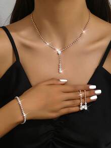 A Set Of women Necklace, Earrings And Bracelet Set - Silver - View 10