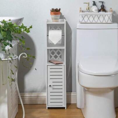 H HUIYKALY Toilet Paper Storage: Toilet Paper Holder Stand With Roller For Small Space,White