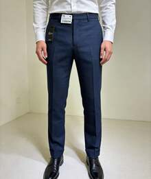 Men's Tailored Dress Pants - Navy Blue - View 3