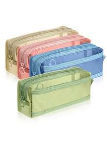 透明网状铅笔盒，高品质双层大容量简约文具袋，学生考试专用铅笔袋（随机新旧款） - 彩色 - 查看 14