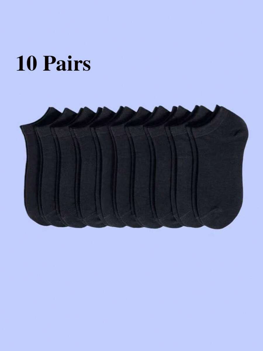 10 Paar solide schwarze, weiße, graue atmungsaktive Knöchelsocken, unisex Low-Cut unsichtbare Bootsocken, geeignet für Frühling/Sommer und alle Jahreszeiten - Schwarz - Übersicht 1