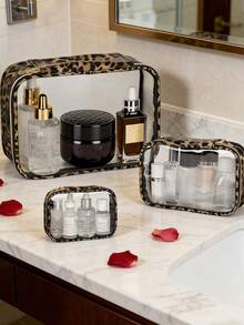 1个透明洗漱包，PVC材质，防水耐用，简约高品质化妆包，大容量护肤品收纳包，旅行必备 - 米色 - 查看 1