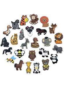 26件套动物系列配件，采用优质PVC材质，包含各种动物鞋饰，一套可爱的卡通动物主题鞋饰套装，适用于沙滩包、钥匙扣、鞋子、包包、腕带等各种配饰——可拆卸创意DIY配件——动物爱好者的理想礼物——生日、圣诞节、情人节、万圣节和派对的完美礼物 - 卡其色 - 查看 4