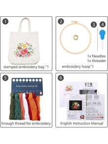 EstiloTendenciaKit De Bordado Para Bolsa De Lona Con PatróN Para Principiantes. Kits De Manualidades De Bordado DIY Para Adultos. Incluye Instrucciones, Dedal, Bastidores De Bordado E Hilos De Colores (CR002 Jinxiumixiang)Calidad PremiumVersióN Mejorada - CR002 qingfengnuanyang azul oscuro - Ver 12