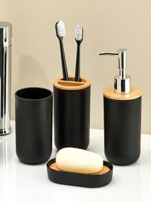 1pc Minimalist Bathroom Set Includes Mouthwash Cup, Soap Dish, Toothbrush Holder, Lotion Dispenser - Multicolor - View 3