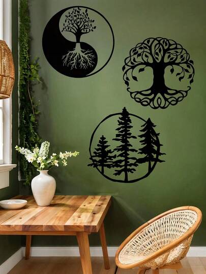 1PC (20-60cm), Zen/Nature-Themed/Cross-Border Hot, Metal, Metal Yin-Yang Tree Wall Decor, Artistic Minimalist Style, Detailed Cutout Tree/Forest Designs, Hits For Boho Decor Lovers, Nature Harmony Theme – Perfect For Halloween/Christmas/Thanksgiving, Home Parties/DIY Projects/Housewarmings, Living Room/Study/Bedroom/Den, Spring/Autumn, Decorative Hanging