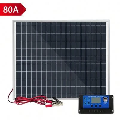 ZGZXSEXHZ لوحة شمسية 20 واط مع إطار، مشابك تمساح و80A وحدة تحكم في الشحن، طقم شحن شمسي 12 فولت أحادي البلورة لصيانة بطارية السيارة والمركبة الترفيهية والقارب