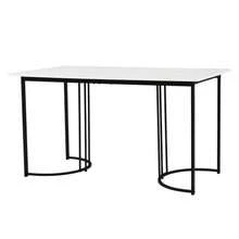 Dining Set (140*80*75cm Dining Table With 4 Chairs), Modern Kitchen Table Set, Dark Green Velvet Dining Chairs, Upholstered Designer Chair With Backrest, White MDF Tabletop, Black Table Legs - Green - View 5