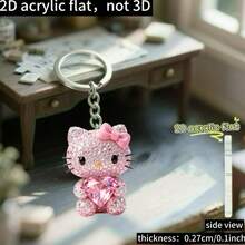 Sanrio 1pc Hello Kitty 2D Flat Keychain | Cute Pink Heart Bow Pendant, Stainless Steel Keyring, High-Quality Metal, Fashion Accessory, Playful Design, Birthday Gift, Suitable For Women, Cars, Backpacks