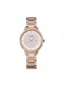 Seiko ALBA 女士优雅水晶腕表：玫瑰金表盘，送给女友或爱人的完美奢华礼物 AH7W20X1 - 金色 - 查看 11