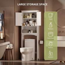 Over The Toilet Storage Cabinet With Adjustable Shelf And Double Doors, Bathroom Space Saver Organizer Above Toilet With Open Shelf, Taller Wooden Free Standing Toilet Rack -White - trắng - Xem 3