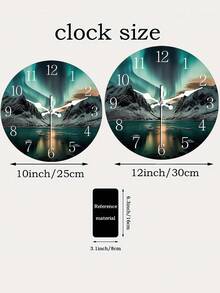 10-12英寸静音木质挂钟，饰有北极光和雪山图案 - 完美适用于客厅、卧室、办公室装饰 | 理想的圣诞节和新年礼物 - 彩色 - 查看 6